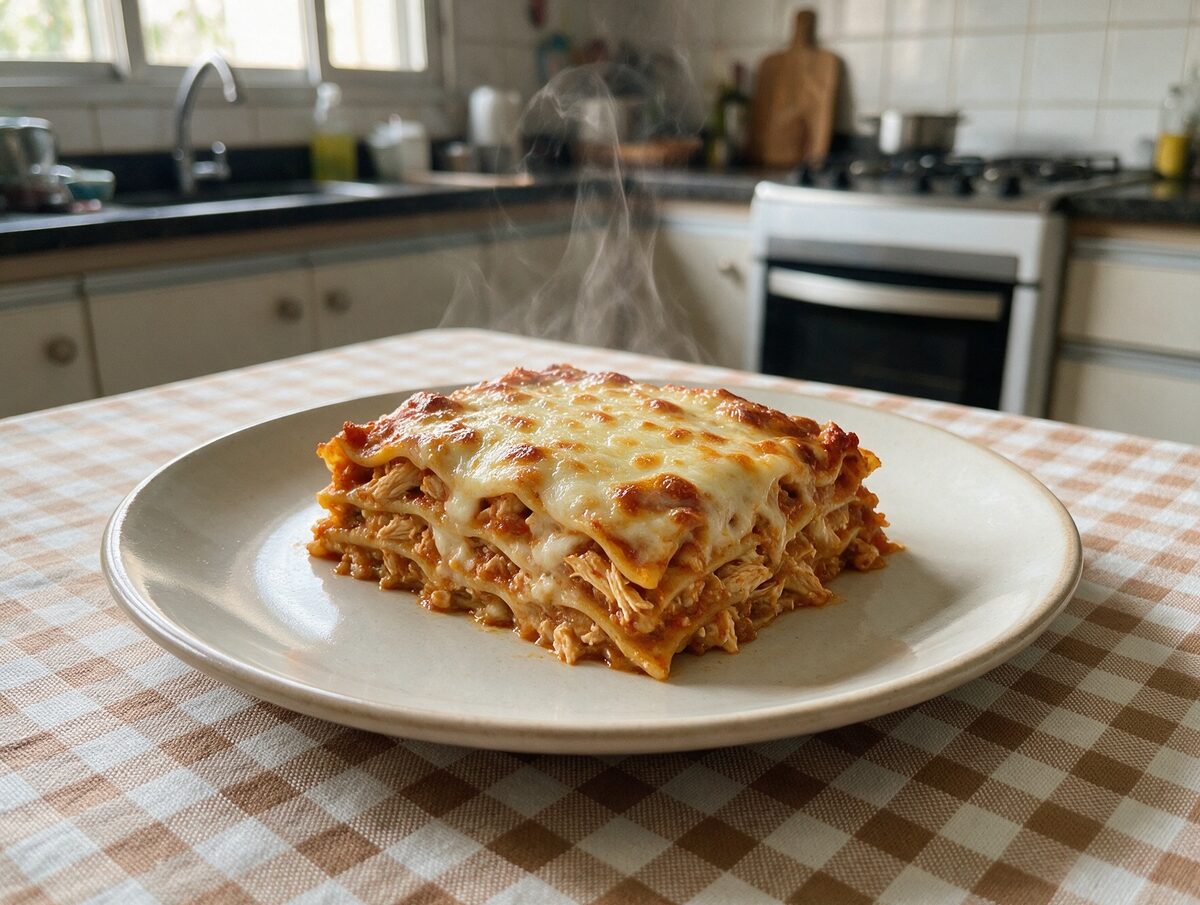 Lasanha sem glúten de frango e legumes