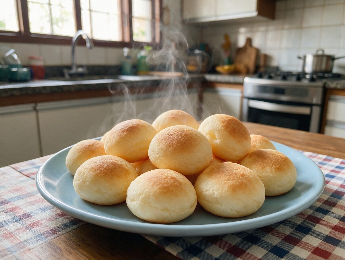Pão de tapioca redondo feito no micro-ondas