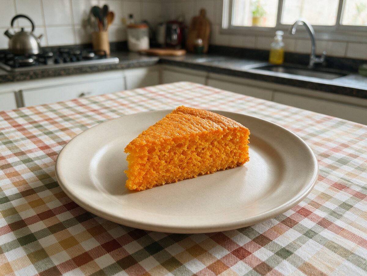 Fatia de bolo de cenoura fofinho sem açúcar